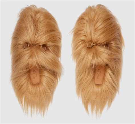 witte gucci slippers|Gucci chewbacca slippers.